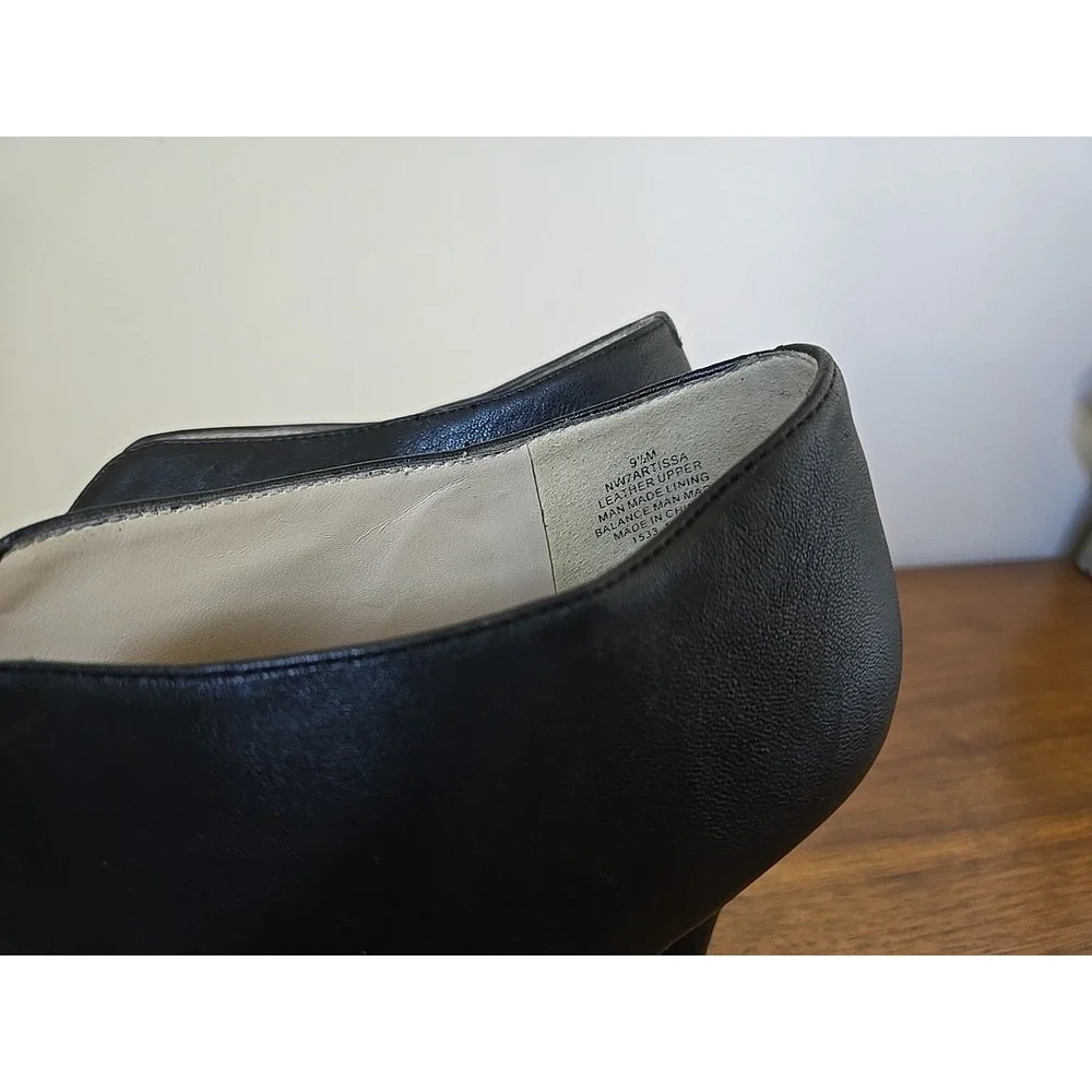 NINE WEST Artissa Black Leather Peep Toe Heels 9.5 Ankle Booties NW7ARTISSA